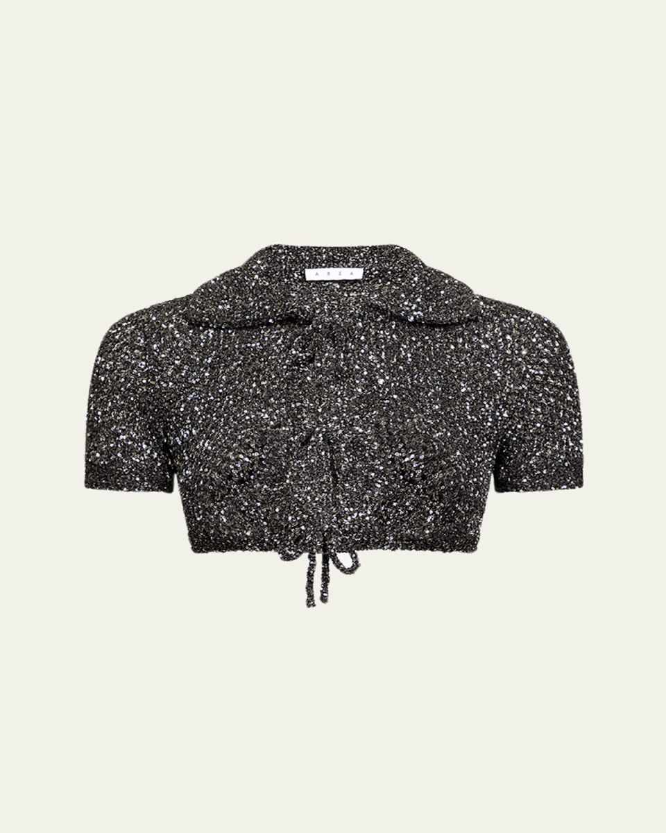 Sequined Crochet Cropped Cardigan